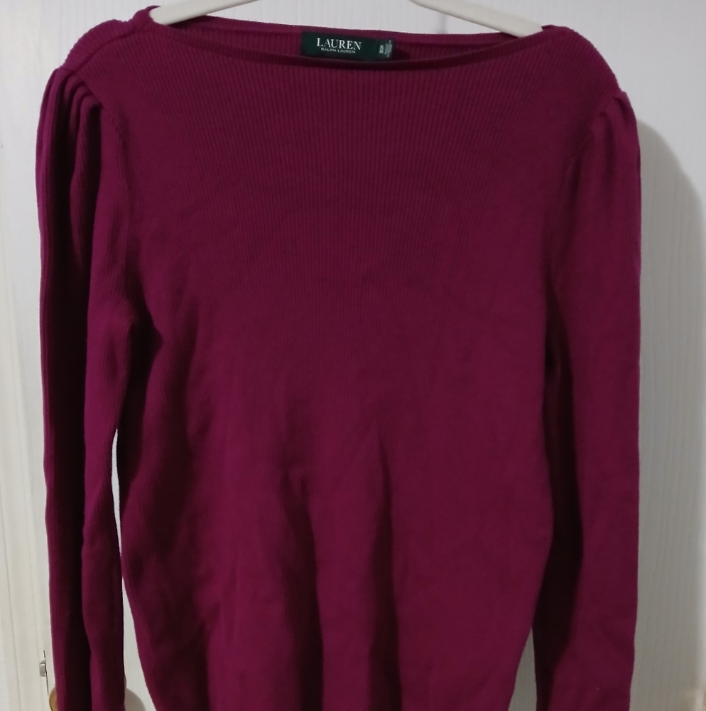 Rulph Lauren Magenta Boatneck Puff Sleeve Long Sleeve Woman's Sweater XL
